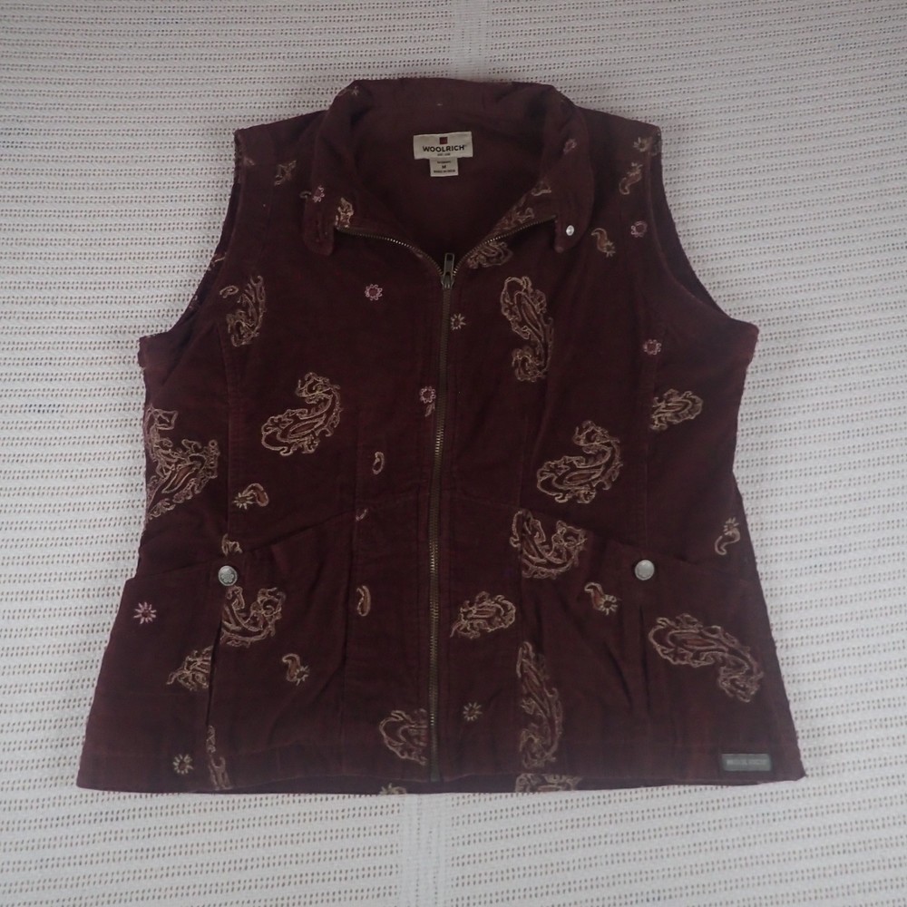 Vintage Woolrich Womans Floral Pattern Corduroy Zip Up Vest with Pockets Size: M